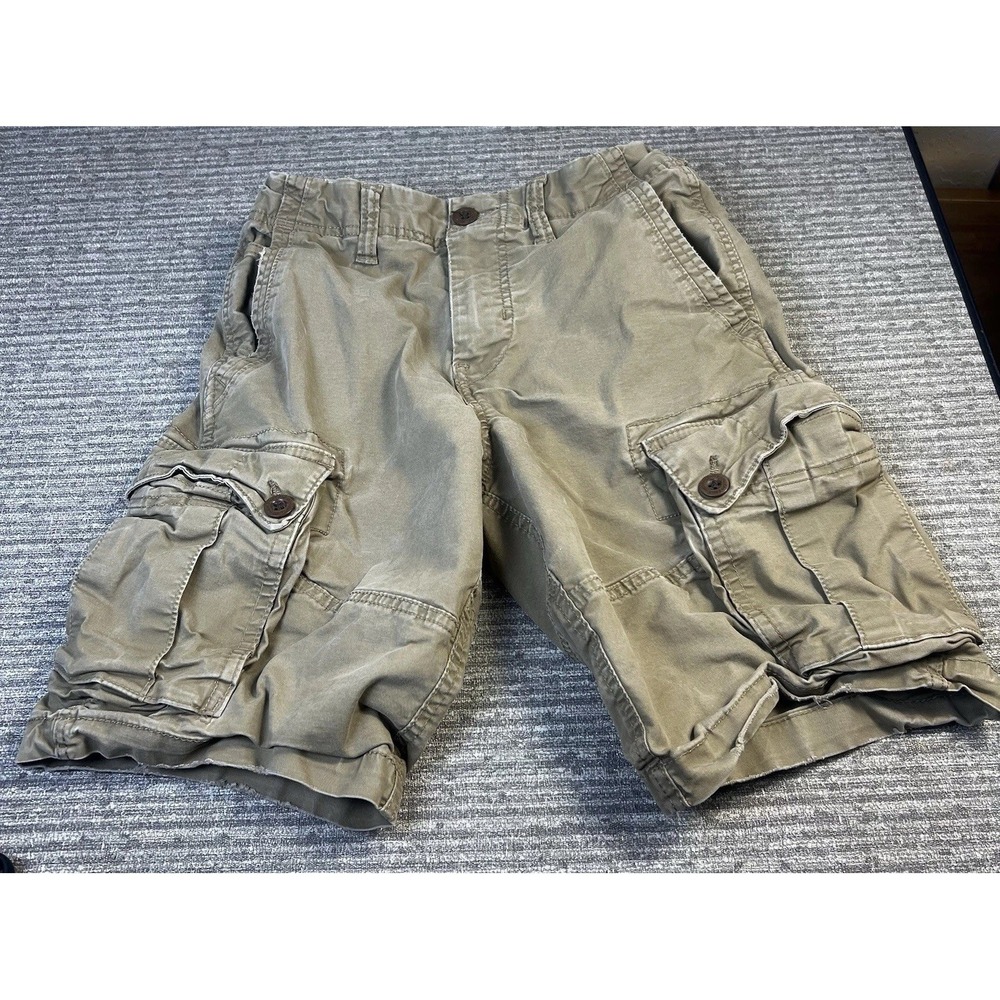 American Eagle Mens Classic Cargo Shorts Khaki Olive Distressed Size 28 Utility